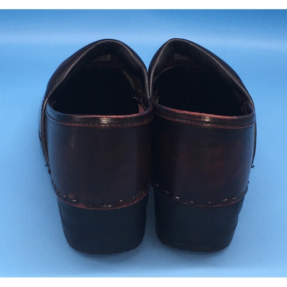 LL Bean Womens Slip On Clogs Maroon Marbleized Leather Shoes Size 7.5 - Picture 2 of 9